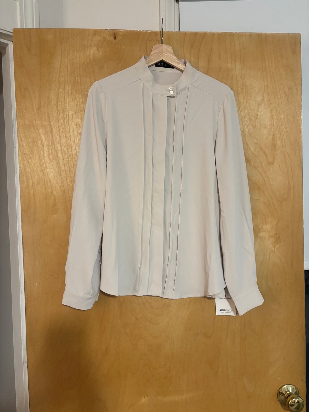 MOTF by Shein Pintuck Mandarin Collar Blouse Taupe NWT L